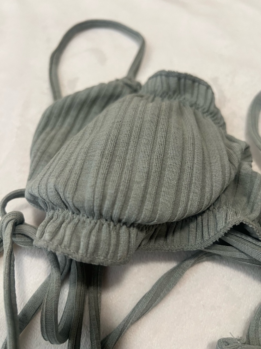 Sage Green Ribbed String Bikini Set - Picture 2 of 3